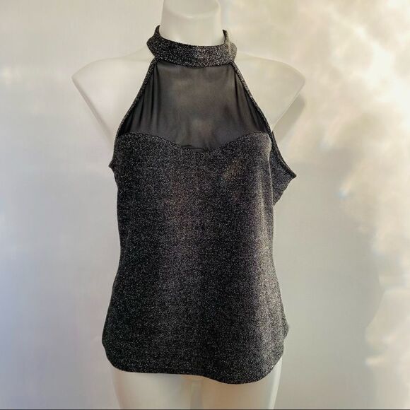 Shein Mesh Insert Glitter Halter top NYE Holiday - Picture 10 of 11